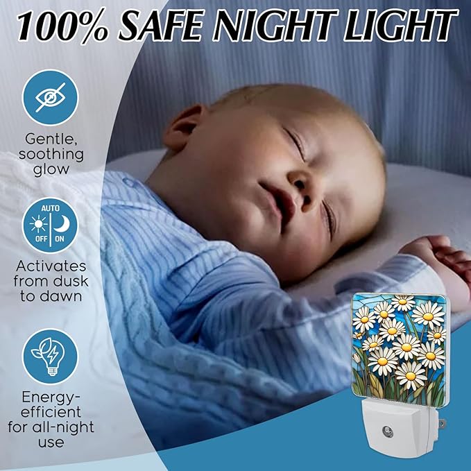 PODMemory Daisy Stained Glass Night Lights Plug into Wall - Image 5