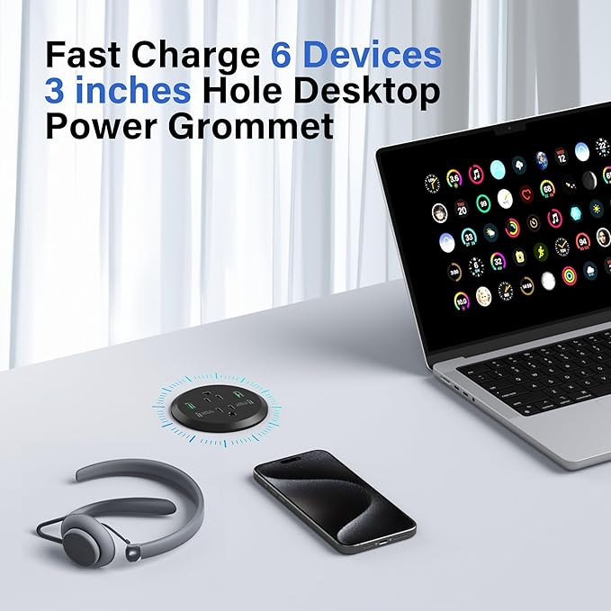 Desktop Power Grommet 3-inch Hole, 40W Total Fast Charging Station, 2 PD 20W - Image 2