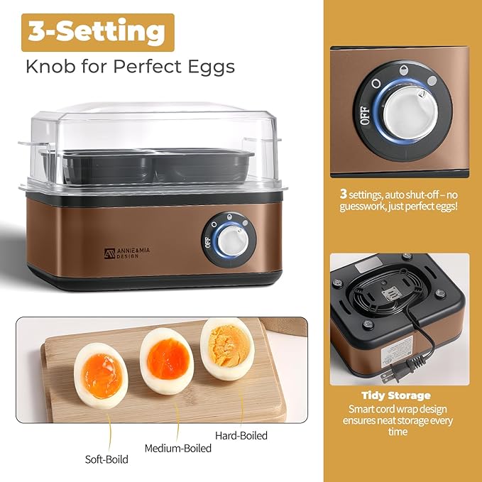 Annie & Mia Design Electric Egg Cooker, Stainless Steel 8 Egg Capacity egg - Image 2