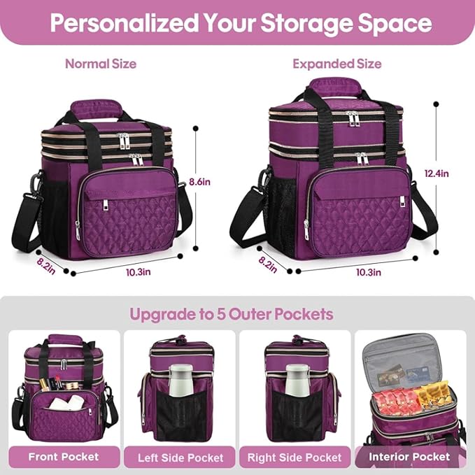 GLENKEY Expandable Insulated Lunch Box, Double Deck Lightweight Large Lunch Bag - Image 3