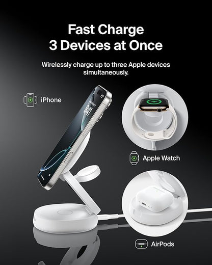 Belkin MagSafe Charger Compatible, 3-in-1 Qi2 15W Wireless Charging Station - Image 2