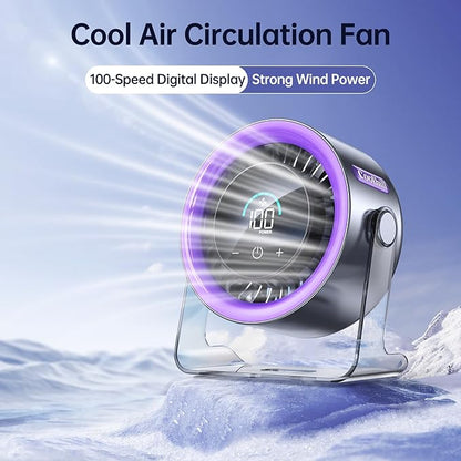 Coolhill USB Desk Fan for Bedroom: 100 Speeds Digital Display Quiet Table Fan - Image 2