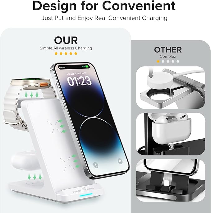 Wireless Charging Station, 3 in 1 Fast Wireless Charger Stand - Image 4