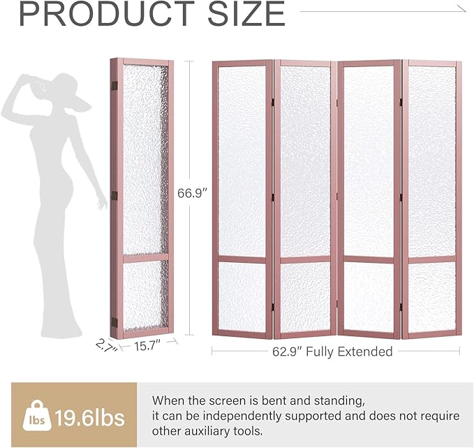 Acrylic Room Divider, 4-Panel Freestanding Partition Screen, Frosted - Image 2