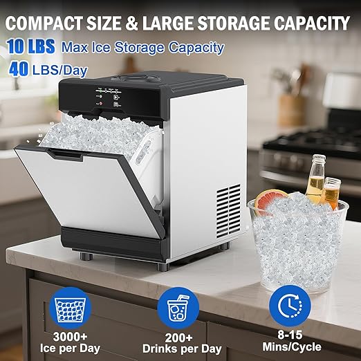 Nugget Ice Maker Countertop 40 LBS/Day, 10 LBS ice Bin, Soft Chewable Pellet - Image 2