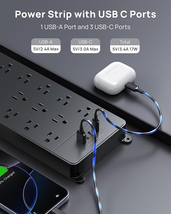 TROND 360° Rotating Flat Plug, Surge Protector Power Strip, 13AC Widely Spaced - Image 4