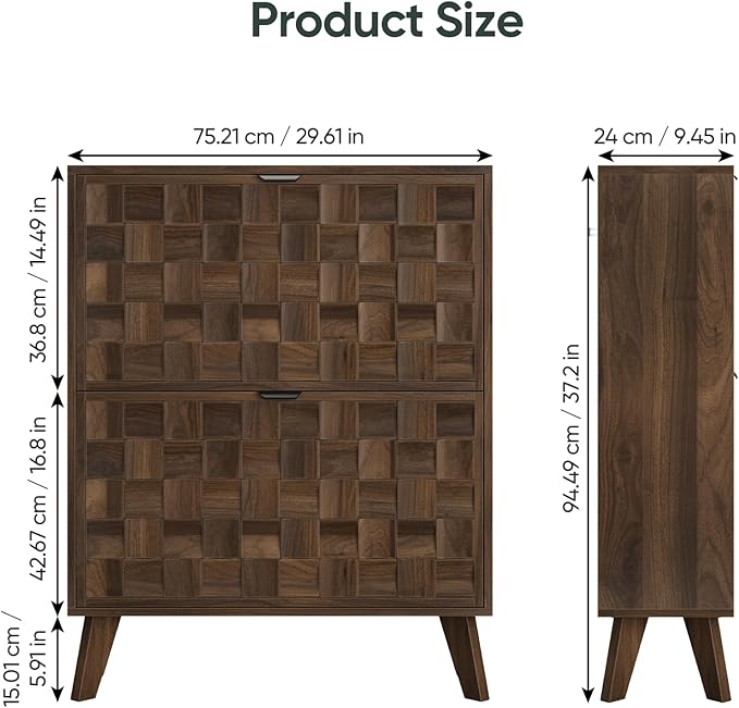 29.5“W Shoe Cabinet with 2 Embossed Checkerboard Pattern Flip Drawers, - Image 2
