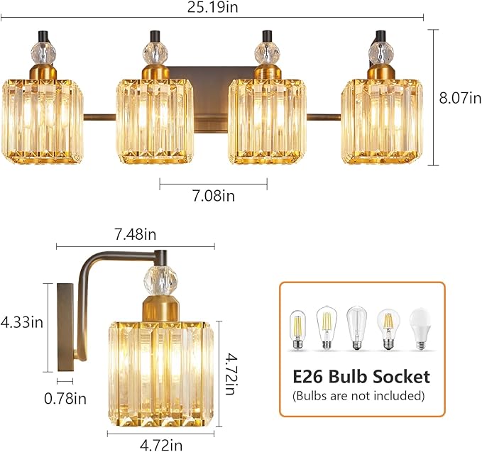 BBLLWJ Black and Gold Bathroom Lights Fixture 4-Light Bathroom Light Gold - Image 2