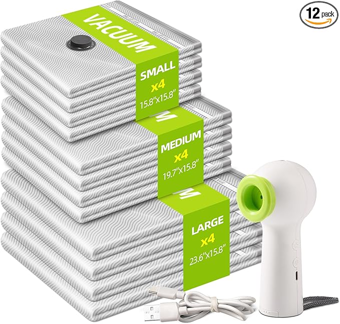 VACKFOX 12 Pack Vacuum Bags for Travel by VACKFOXVacuumStorageBags