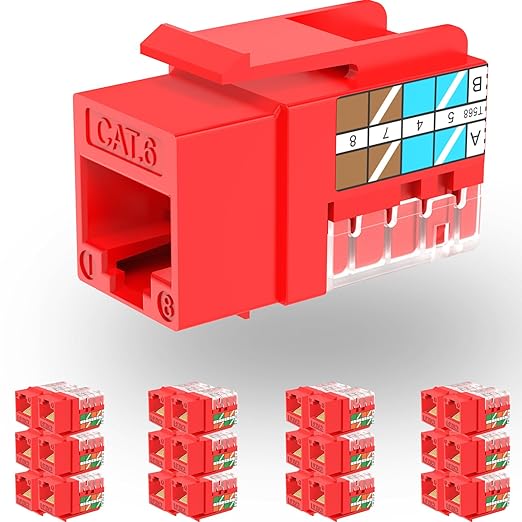 Rapink RJ45 Keystone Jack Cat6 10G Support, Keystone Jacks UTP 25 Pack by Rapink