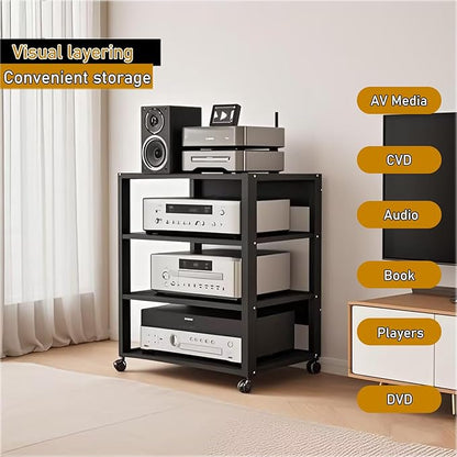 Dernoing 4 Tier Audio Rack Tower, CD Record Player Stereo Receiver AV Equipment - Image 4