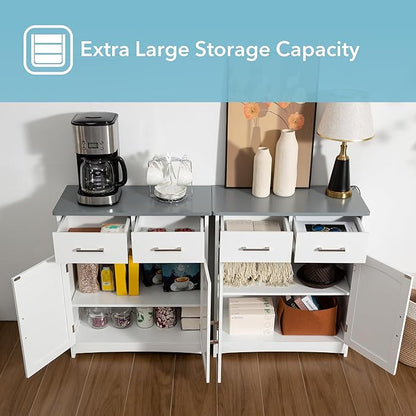 Modern White Buffet Cabinet, 26x30 Inches, 2 Doors, 2 Drawers, Adjustable - Image 5