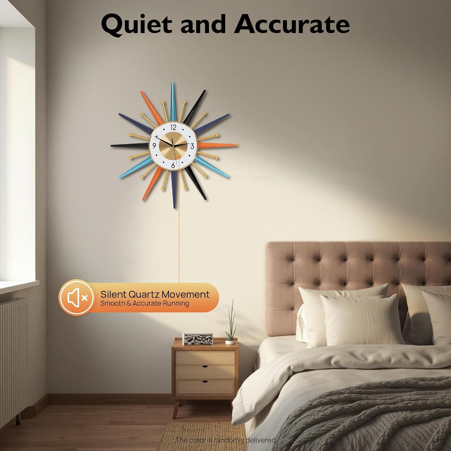 Large Wall Clock 22 Inch, Mid Century Wall Clock Starburst Clock Modern Decor Silent Non-Ticking, Home Décor Big Wall Clocks for Living Room, Kitchen, Dining Room, Bedroom
