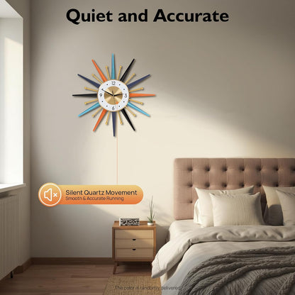 Large Wall Clock 22 Inch, Mid Century Wall Clock Starburst Clock Modern Decor Silent Non-Ticking, Home Décor Big Wall Clocks for Living Room, Kitchen, Dining Room, Bedroom