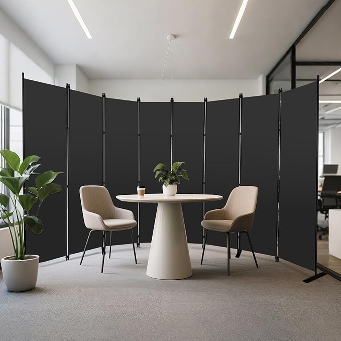 MAYOLIAH 8-Panel Black Room Divider 6ft Tall Folding Privacy Screen Portable - Image 2