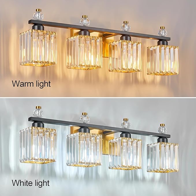 FDPBY Vanity Lights 4-Light Modern Crystal Vanity Light Black Gold Bathroom - Image 2
