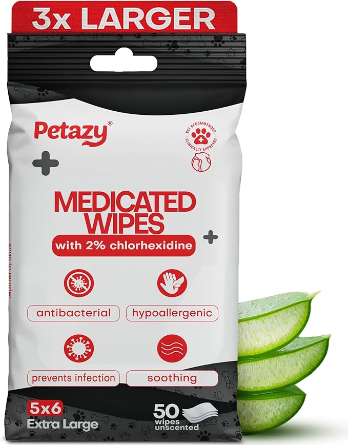2% Chlorhexidine Wipes for Dogs 3X Larger | Yeast Infection Ringworm Fungus Hot by Petazy