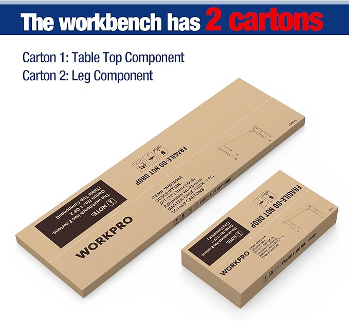 WORKPRO 72" Adjustable Workbench, 3000 LBS Load Capacity Hardwood Garage - Image 6