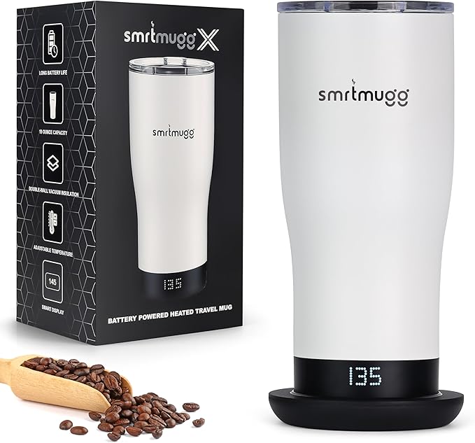 X Heated Coffee Mug 19 oz., 8 Hour Battery Life, Self-Heating, Adjustable Temp by SmrtMugg