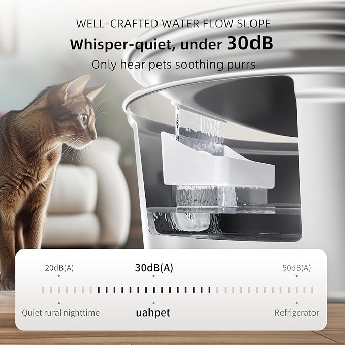 uahpet Wireless Cat Water Fountain Stainless Steel Pro, External Pump Battery - Image 8