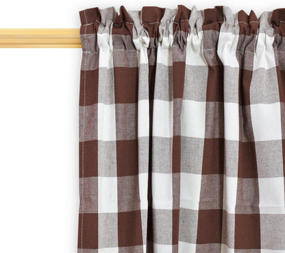 2 Pieces Buffalo Check Valances Curtains for Living Room Windows 18" Long Classic Gingham Plaid Bedroom Bathroom Rod Pocket Country Farmhouse Kitchen Window Curtain Valances - Brown & White