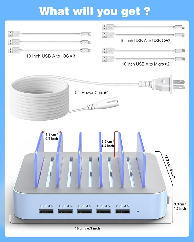 MSTJRY Charging Station for Multiple Devices : 5 Port Multi USB-A Charger - Image 8