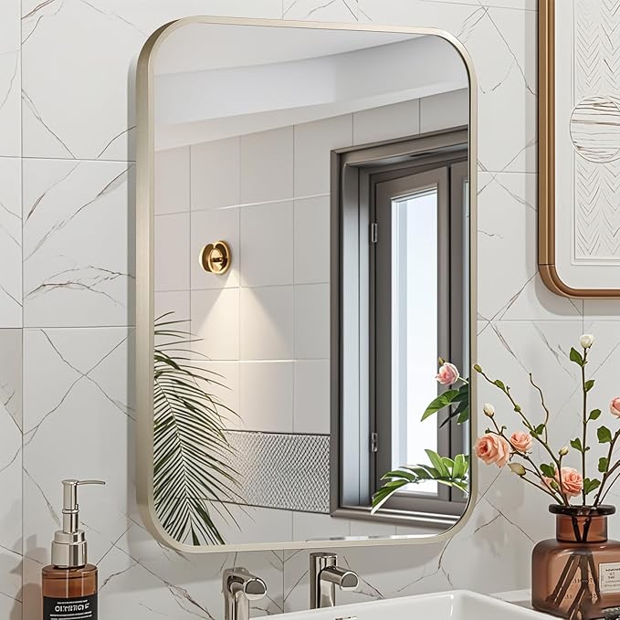 40x30 Inch Brushed Nickel Bathroom Mirror, Framed Rectangle Mirror - Image 7