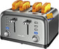 Grey Toaster 4 Slice, Dual Independent Controls, Extra Wide Slot Toasters by RAMJOY