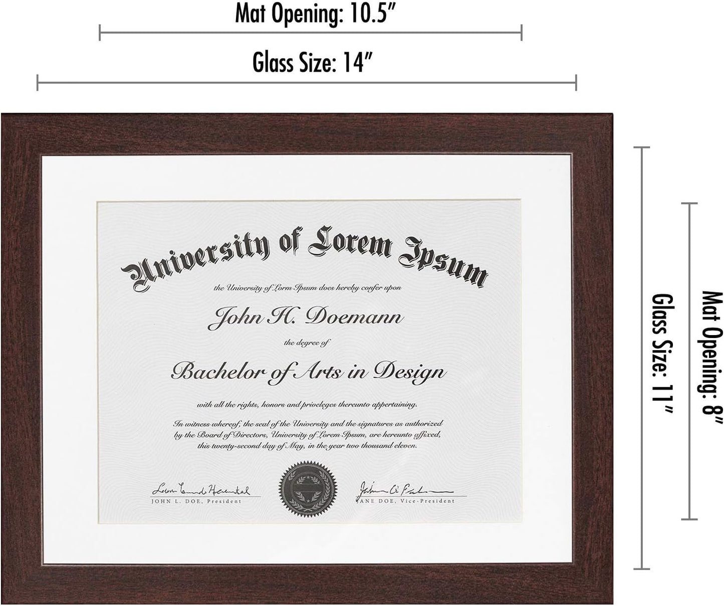Americanflat 11x14 Diploma Frame with Shatter-Resistant Glass - Use as 8.5x11 Frame with Mat or Display 11x14 Documents Without Mat - Certificate Frames with Engineered Wood for Wall - Mahogany | Engineered Wood construction, Shatter-resistant glass