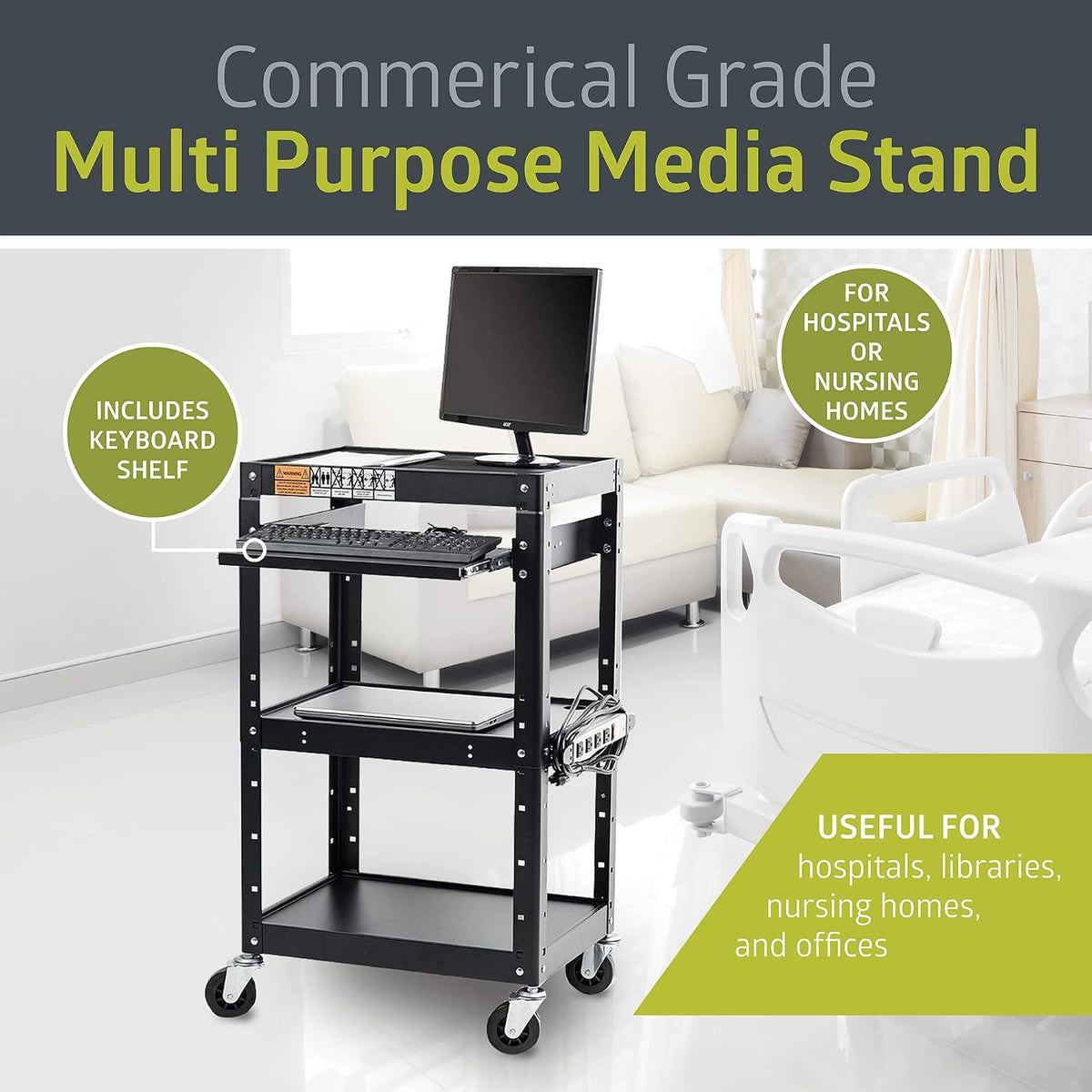 pearington av presentation cart stand for video projector, side view