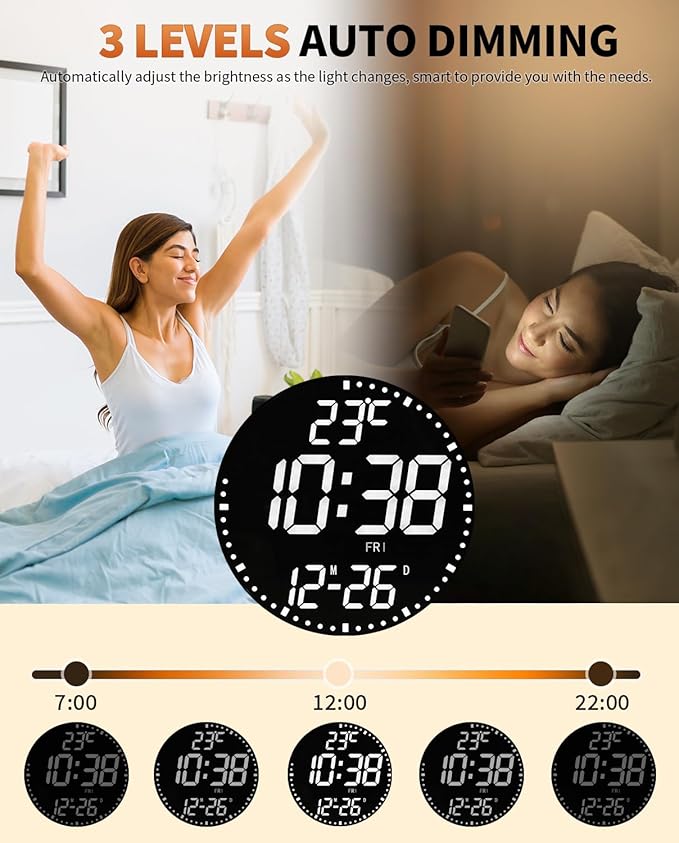 GLOKUUCA 12" Large Digital Wall Mount Clock, Count Down Timer, Big LED - Image 5