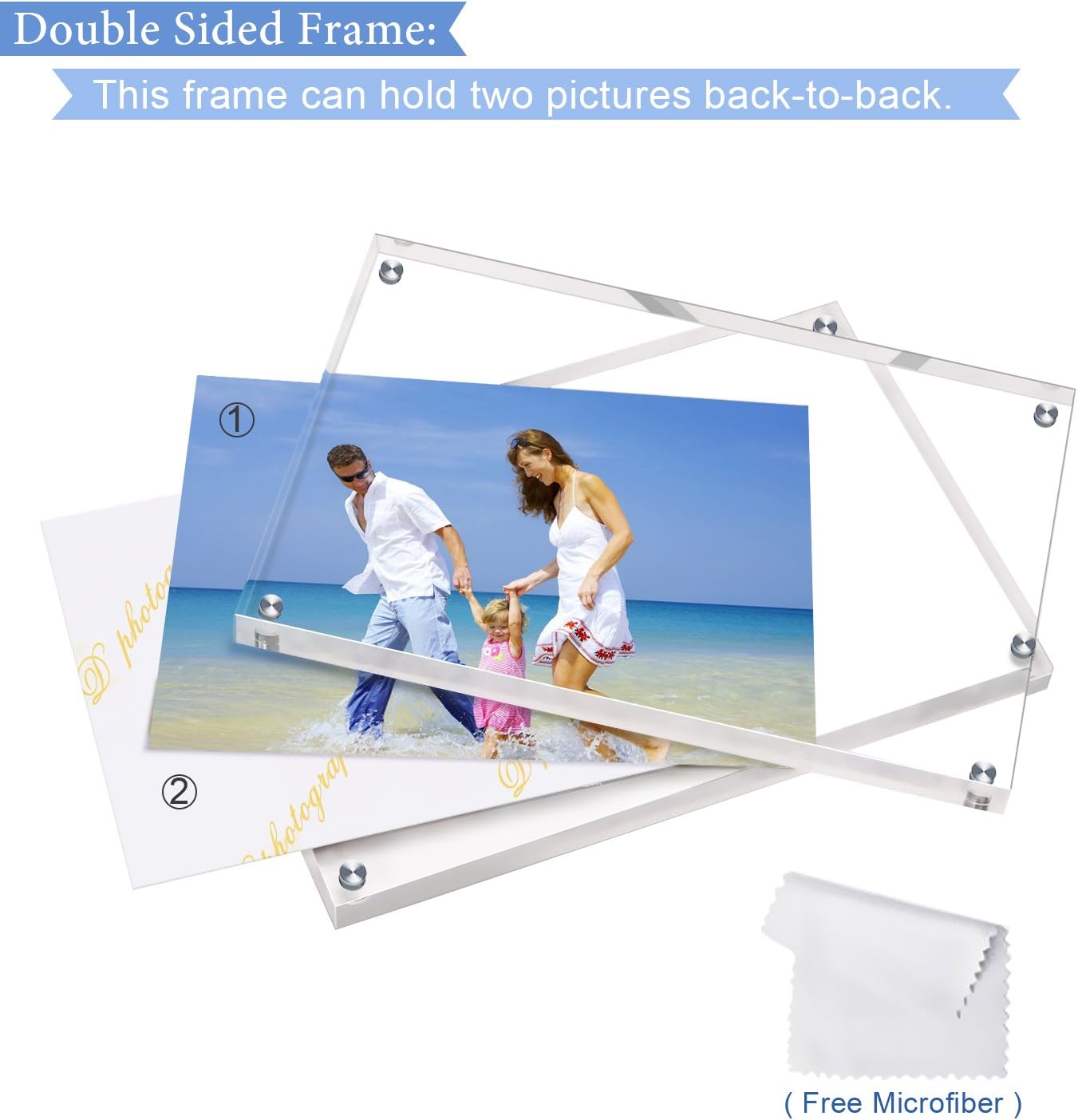 AMEITECH Acrylic Photo Frames 6x8'', Magnetic Acrylic Block Picture Frame,Desktop Frameless Photograph Display | Double Sided Floating Magnetic Frames, 20mm Thick, Free Standing Desktop Display for Postcards, Pictures and Artworks