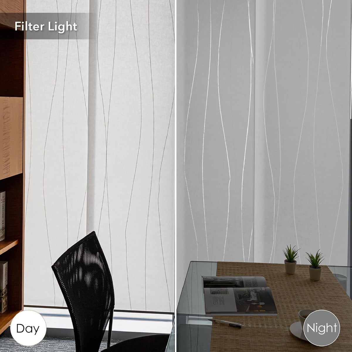 Panel Blinds Light Filter White 45.8"-86" x 96", Catch Me | White Light-Filtering Panel Blinds with Adjustable Track and Trim-to-Fit Panels for Windows and Patio Doors