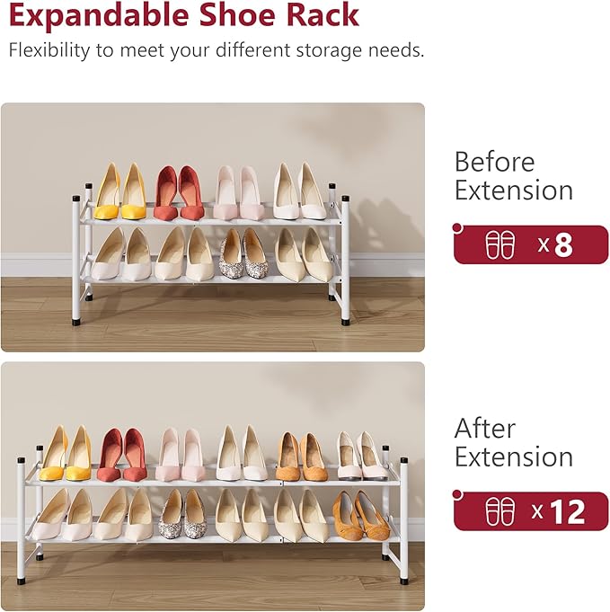 Tajsoon Expandable Shoe Rack for Closet 2 Tier, 28“-41“ Adjustable & Stackable - Image 7