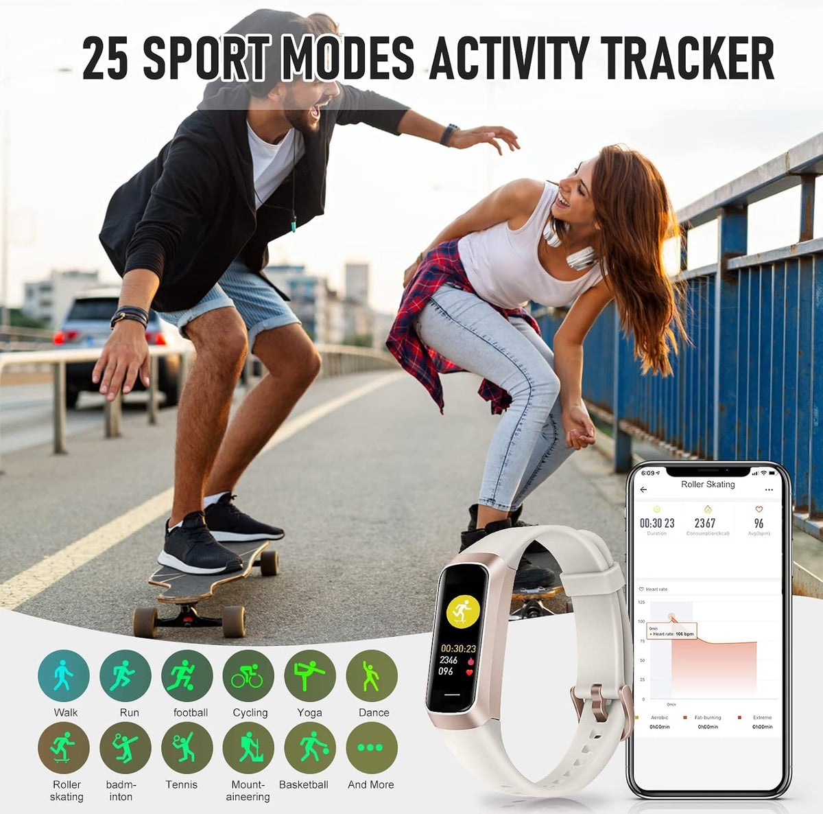 fitness tracker with 24/7 heart rate, activity trackers showing dimensions