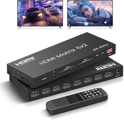 HDMI Matrix Switch 6 in 2 Out, 4K@60Hz HDMI Switch by FERRISA