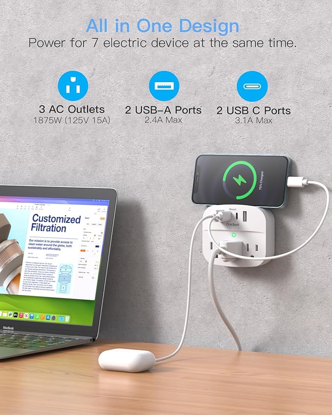 2 Pack Multi Plug Wall Outlet Splitter - Image 2