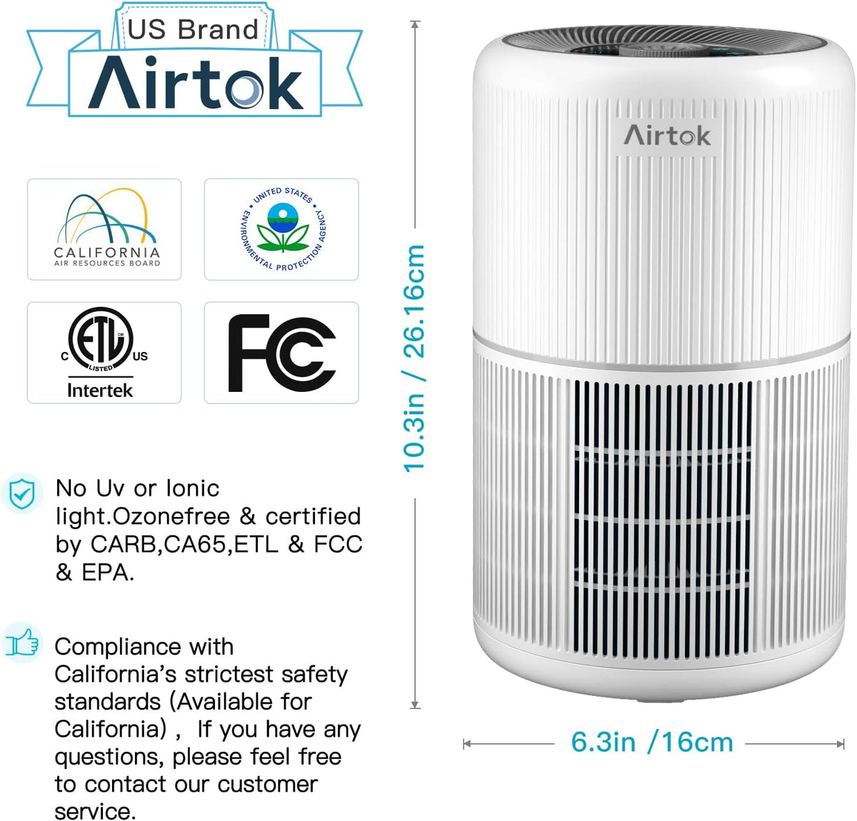 air purifier for home bedroom with h13 true showing dimensions