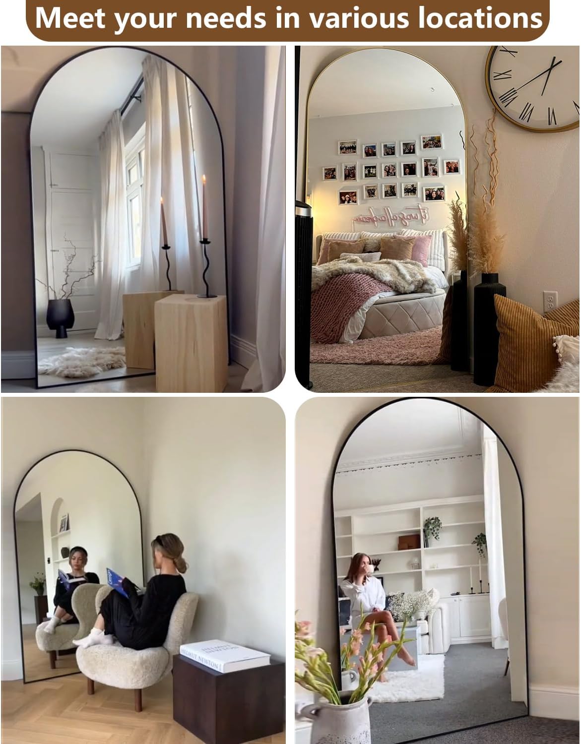 DMWOODFL 81"x41" Arched Full Length Mirror - Extra Large Floor Standing/Wall Mounted Mirror with Stand, Shatter-Resistant Gold Aluminum Frame for Bedroom, Living Room & Dressing Area