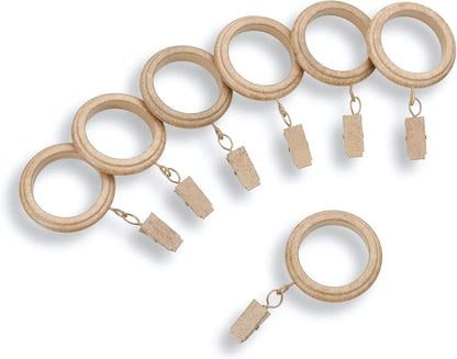 MODE Farmhouse 1-3/4" Oak Beveled Curtain Rings with Clips, 14-Count | Strong ABS Plastic rings with removable clips, Works with Rod Pocket and Pleated Panels
