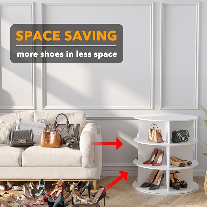 SpaceAid 3 Tier Rotating Shoe Rack Tower, Spinning Shoe Display Lazy Susan - Image 3