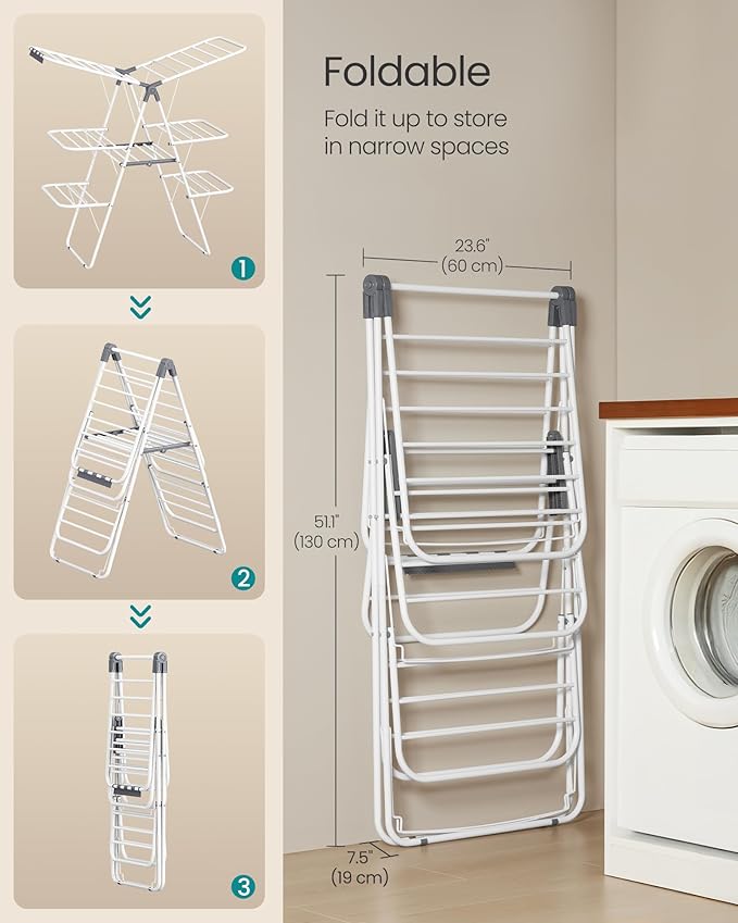SONGMICS Clothes Drying Rack, Foldable 3-Level Laundry Rack, Free-Standing - Image 6