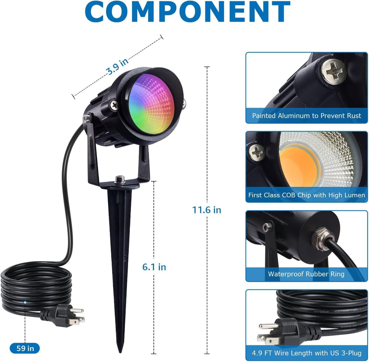 SUNVIE RGBW Halloween Spotlights Outdoor 12W LED Plug in Landscape Lights