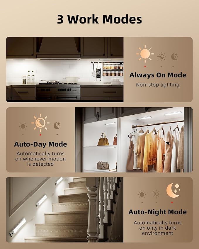 EZVALO 5 Pack Under Cabinet Lighting, 3200mAh Rechargeable Motion Sensor Light - Image 8