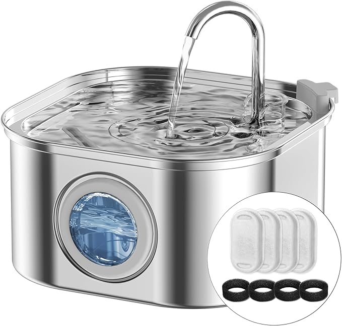 Cat Water Fountain Stainless Steel: 108oz/3.2L Automatic Pet Water Fountain by TheBestPetConsultant