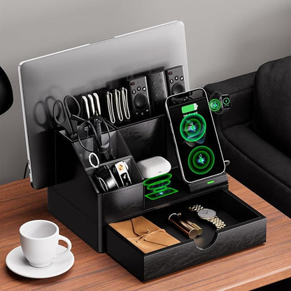 Black PU Leather Multi-Device Charging Station - Image 3