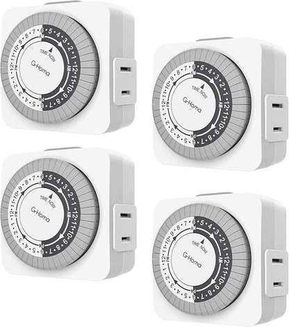 G-Homa Timers for Electrical Outlets 4 Packs, 24 Hour Indoor Plug-in Mechanical by G-Homa