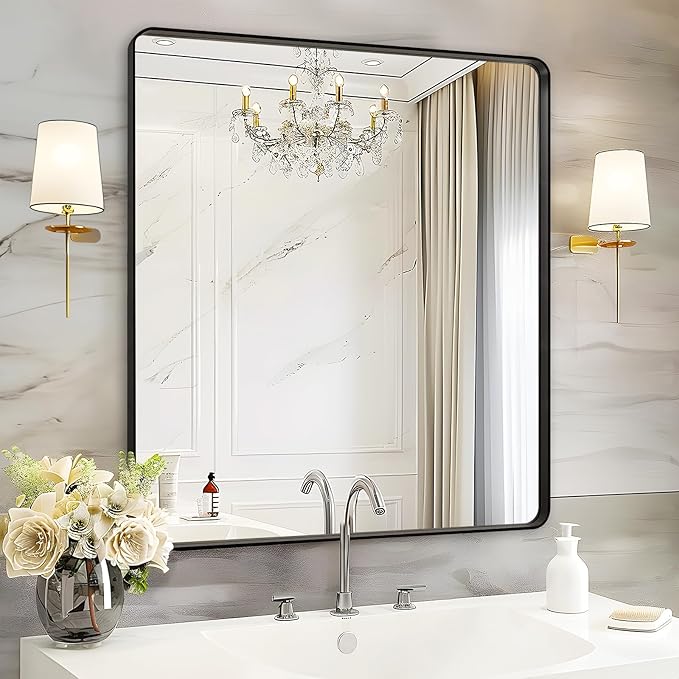 Fabuday Black Bathroom Mirror Wall Mounted- 36x36 Inch Big Framed Mirror by Fabuday