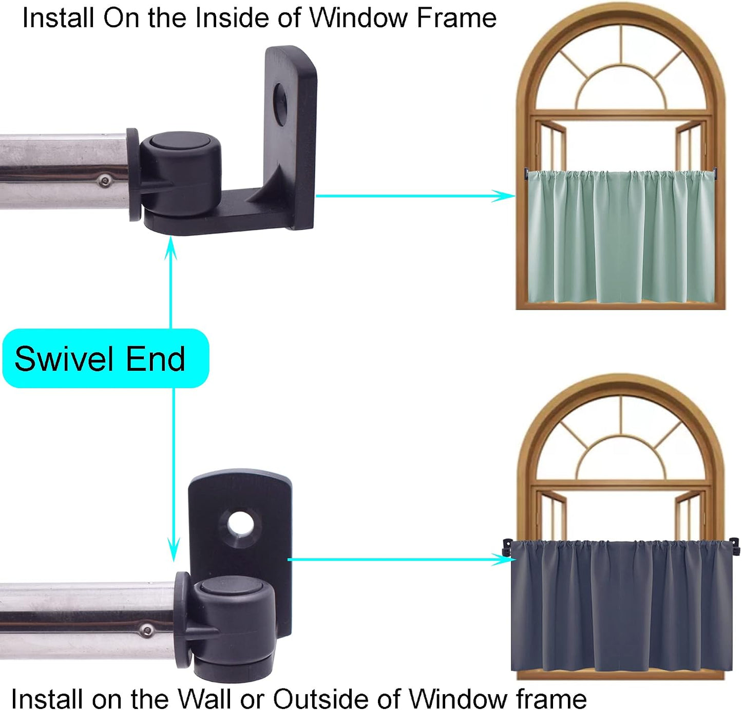 YYST Type A 16" to 39.5" Swivel End Window Curtain Sash Rod for Top & Bottom Doors & Sidelights Petite Café Sidelight Rods W Screws (Black-2)