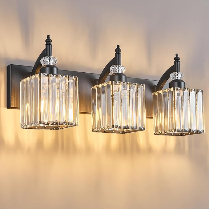 BBLLWJ Modern Bathroom Vanity Light 3-Light Black Crystal Light Fixtures Over by BBLLWJ